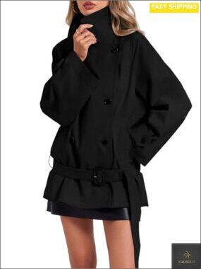 Women's Cropped Trench Coat Double Breasted Belted Fall Jacket